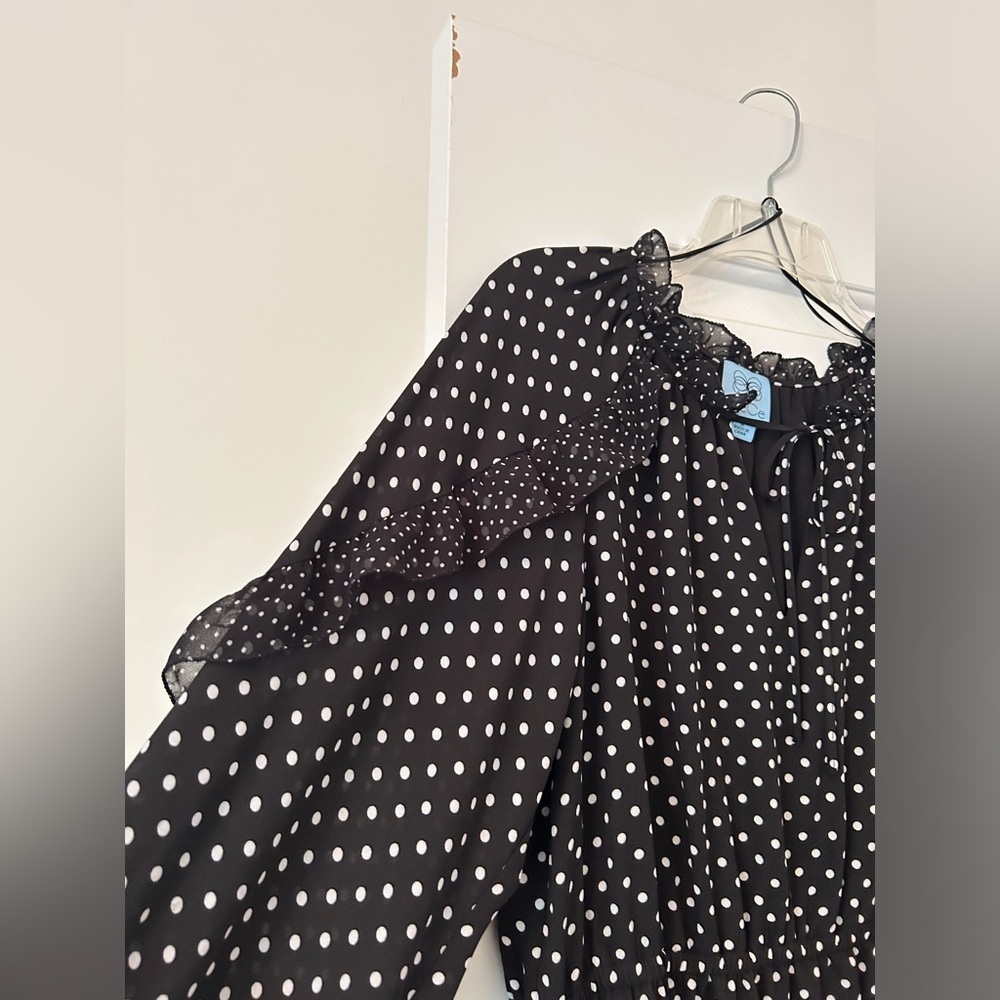 Cece polka dot French cafe dress/ Rich Black with white dots Size Medium - Picture 15 of 16